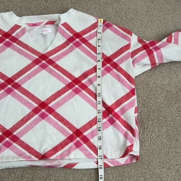 Colsie‎ Cozy Plaid Sweatshirt Loungewear V Neck Long Sleeve Pullover Top Small - Picture 8 of 10